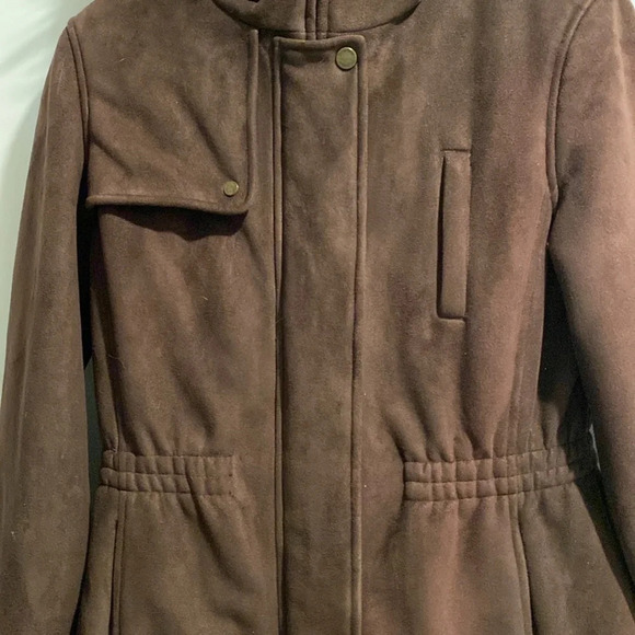 Calvin Klein Hooded Winter‎ Jacket Faux Suede Brown Women's X-Small Y2K - Picture 2 of 10